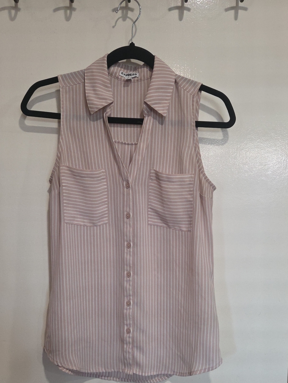 Express Sleeveless Pink and White Striped Button-Down Shirt size small